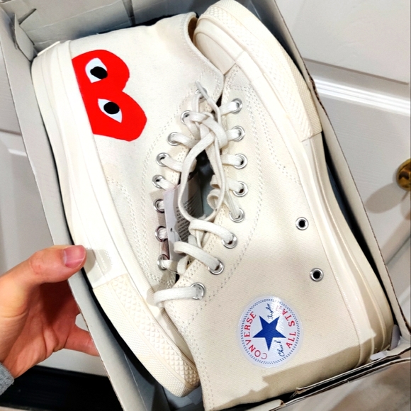 Comme des Garcons PLAY CDG Heart Converse Chucks White Cream High Top Sneakers - Picture 1 of 9